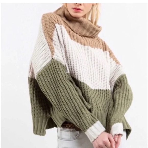 POL Sweaters - POL Sweater Olive, cream, caramel Cowl neck/ SOFT/ Size medium